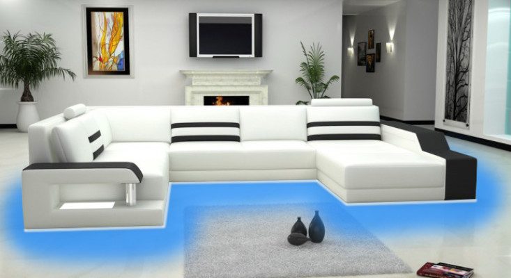 Designer sofa Corner sofa with USB, leather sofa Upholstery Seat Corner Suite LED Couch