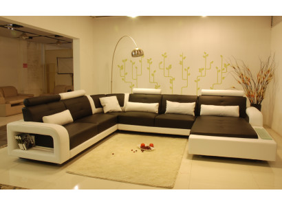 Corner sofa with USB Upholstery Sofa Living landscape Seat Corner Suite Leather Textile H2209