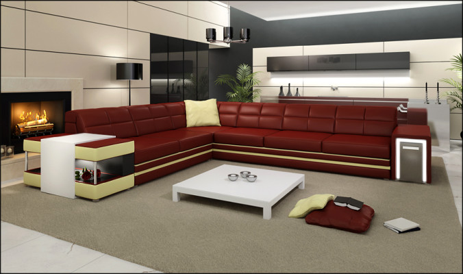 Corner sofa Sofa Couch Upholstery Leather Living landscape Corner Suite L Leather sofa 3026