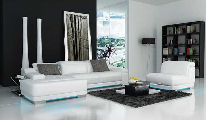 Leather sofa with USB Sofa Couch Living landscape Corner sofa Eck Suite Design + Armchair