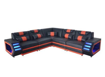 Design Leather Upholstery Seat Corner Couch Upholstery Corner Landscape Living Sofa USB LED