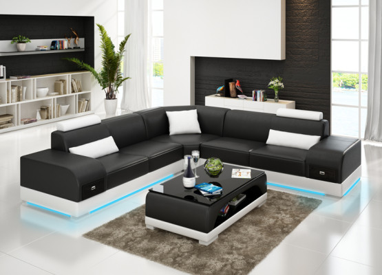 Leather sofa Couch Living landscape Corner sofa Corner Suite Design Modern Sofa USB new