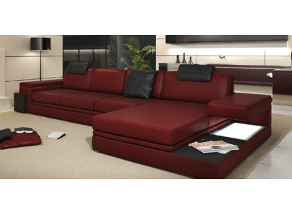 Red Design Living room Couch Fabric Sofa Upholstery Corner Textile Suite LED + USB