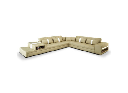 Corner sofa Sofa Couch USB Upholstery Living landscape Leather sofa design L-shape new Beige