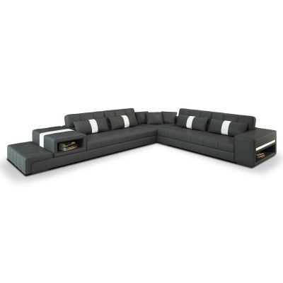 Corner sofa Sofa Couch USB Upholstery Living landscape Leather sofa design L-shape new Beige