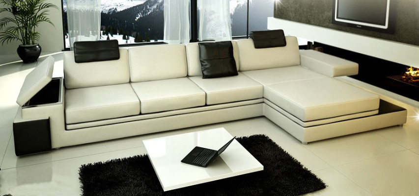 Corner sofa with USB Couch Sofa Living landscape Seat Corner Suite Leather Textile PHM88