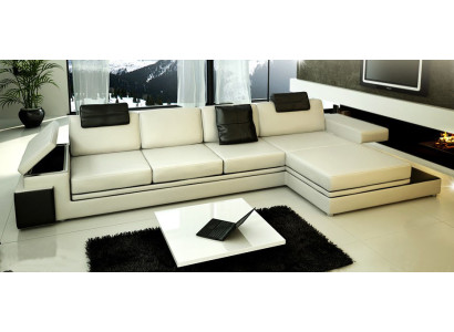 Corner sofa with USB Couch Sofa Living landscape Seat Corner Suite Leather Textile PHM88