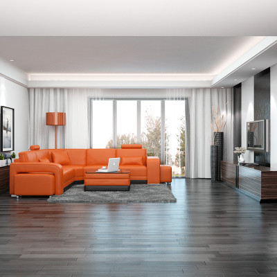 Leather sofa with USB Living landscape Corner sofa Eck Suite Design Modern Sofa F3017B