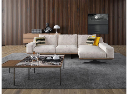 Designer Luxury Textile Upholstered Sofa L-shape Living room 2x Coffee table Furnishings