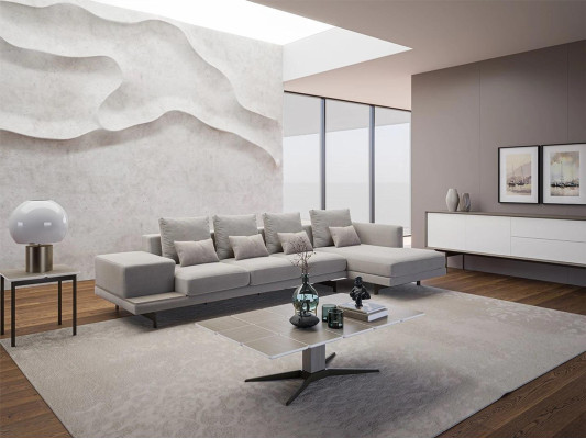 Luxury Living room Set 3-piece Corner sofa L-shape new Coffee table with Wood Side table