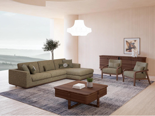 Green Sofa Complete Living room 2x Armchair Modern Corner sofa L-shape Relax new
