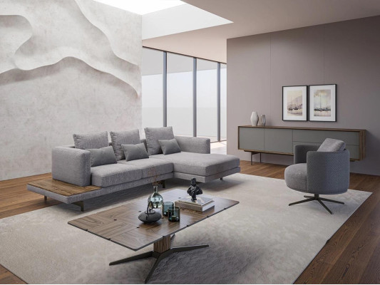 Sofa set Living room Set 3pcs Upholstered furniture Corner sofa Armchair Wood Coffee table