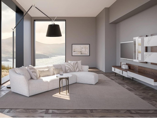 Living room Sofa L-shape Designer Corner Suite White Luxury Upholstered furniture