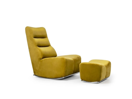 Luxury Yellow Complete Armchair with Stool Seat Furniture Living room Designer Textile