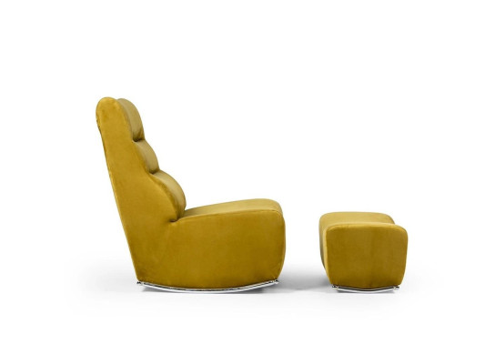 Luxury Yellow Complete Armchair with Stool Seat Furniture Living room Designer Textile