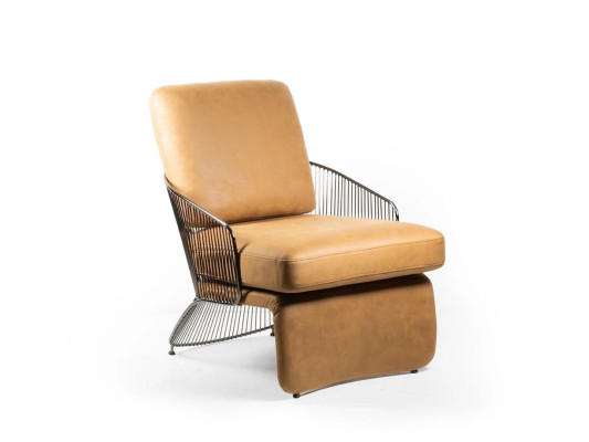 Brown Designer Armchair Leather Upholstered furniture Living room Luxury seating furniture