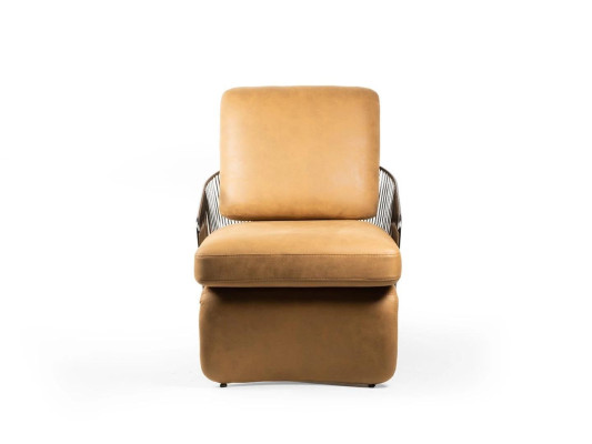 Brown Designer Armchair Leather Upholstered furniture Living room Luxury seating furniture