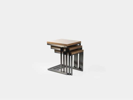 Living room 3x side table Luxury Wood Table stainless steel Design Furniture Furnishings