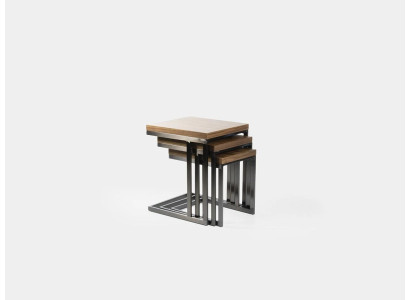 Living room 3x side table Luxury Wood Table stainless steel Design Furniture Furnishings