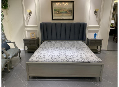 Modern Bed Upholstery Design Luxury Double Hotel Beds Furniture Marriage Wooden bed in Gray