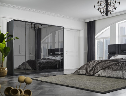 Luxury Wardrobe Glass Cabinet Loft Bedroom Cabinets Black Furniture