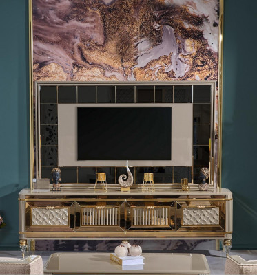 Wall for the living room TV lowboard TV lowboard in a luxurious premium design made from stainless steel