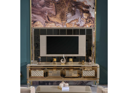 Wall for the living room TV lowboard TV lowboard in a luxurious premium design made from stainless steel
