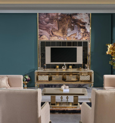 Wall for the living room TV lowboard TV lowboard in a luxurious premium design made from stainless steel