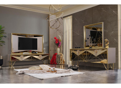 Seating sets Wardrobe Wardrobe Chest of drawers TV chest of drawers in an exquisite design with gold-colored elements