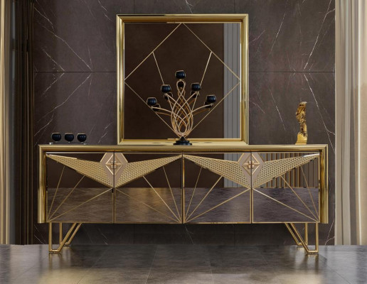 Seating sets Wardrobe Wardrobe Chest of drawers TV chest of drawers in an exquisite design with gold-colored elements
