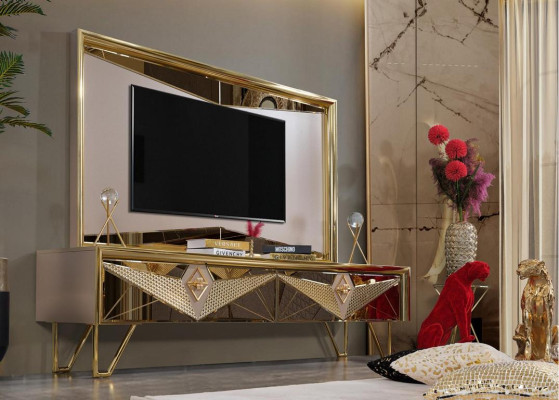 Seating sets Wardrobe Wardrobe Chest of drawers TV chest of drawers in an exquisite design with gold-colored elements