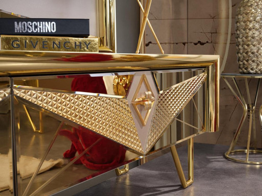 Seating sets Wardrobe Wardrobe Chest of drawers TV chest of drawers in an exquisite design with gold-colored elements