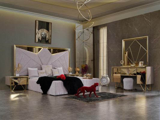 Bedroom set Bed Bedside tables Dressing table with Mirror in elegant Italian style in White Color