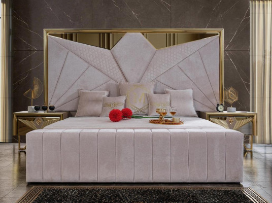 Bedroom set Bed Bedside tables Dressing table with Mirror in elegant Italian style in White Color