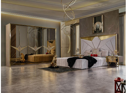 Glamorous bedroom experience luxury furniture set with detailed gold nuances