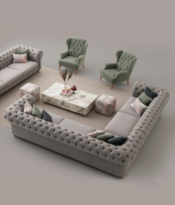 Chesterfield Design Gray Sofa Upholstery Textile Sofas Sofas 4-Seater new