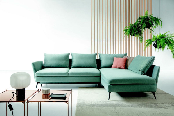Living room Green Furniture Textile Sofas Corner sofa L-shape Couch Upholstered furniture