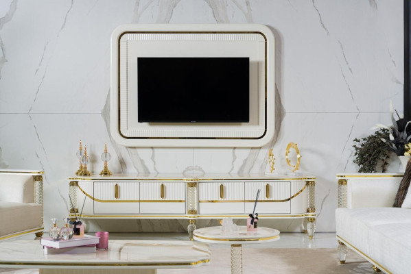 Luxury Wall unit TV-cabinet tv Frame Lowboard TV Stand White Living room Furniture new