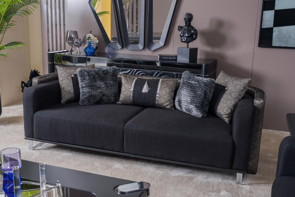 Three Seater 240cm Black Luxury Couch Sofa Couches Furniture Textile Fabric Velvet Set of 3