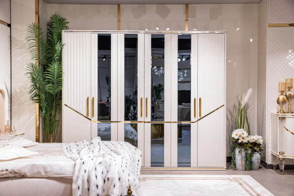 Wardrobe Cabinets Wardrobe Design Wood Beige Gold Modern Furniture 270cm