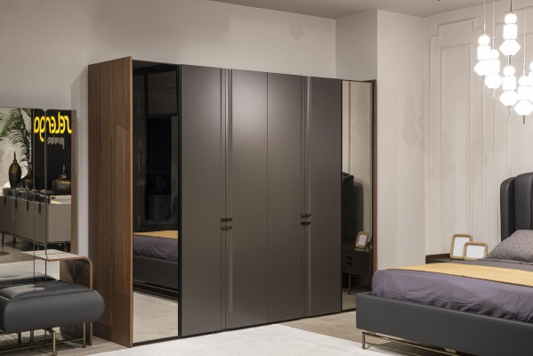 Modern Wardrobe Luxury Wardrobe Wood Cabinets Glass Taupe Bedroom