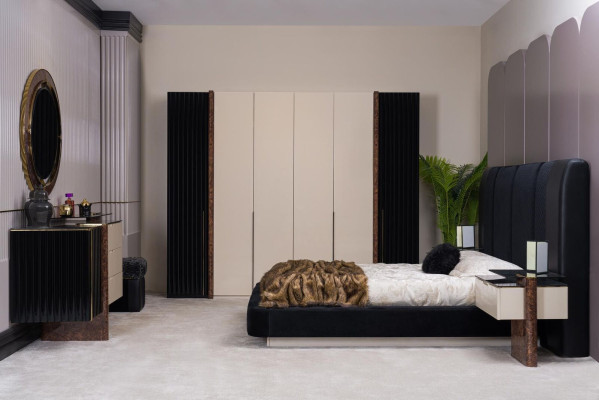 Bedroom Set Bed 2x Bedside tables Wardrobe Chest of drawers Design Furniture