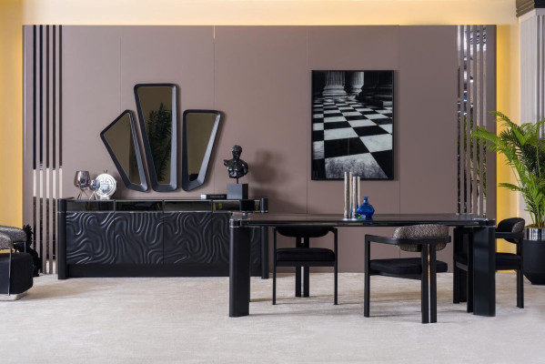 Black Dining room Set Dining table 6xSühle Sideboard 3x Mirror Dining set luxury