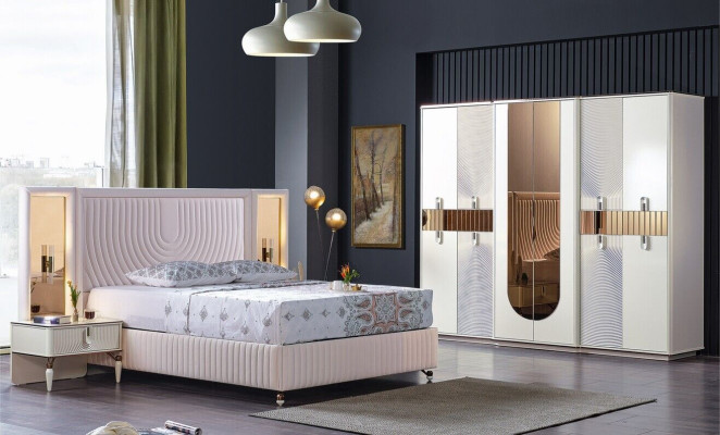 Luxury Bedroom Set Bed 2x Bedside tables Wardrobe Wood Complete's Modern new