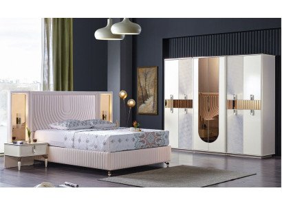 Luxury Bedroom Set Bed 2x Bedside tables Wardrobe Wood Complete's Modern new