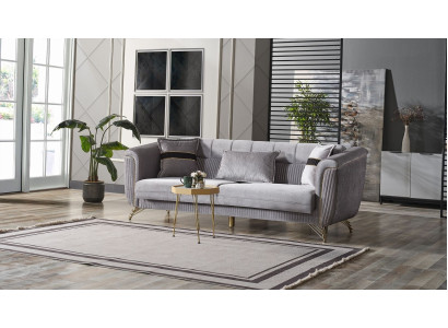 Sofa 3 Seater Textile Wood Modern Sofa Upholstery Couch Sofas Design Luxury Gray