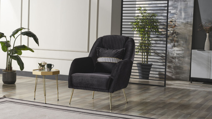 Elegant Sofa Armchair Sofa set Black Relax 2-piece Living room Furniture