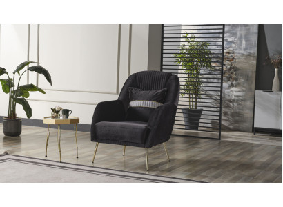 Elegant Sofa Armchair Sofa set Black Relax 2-piece Living room Furniture