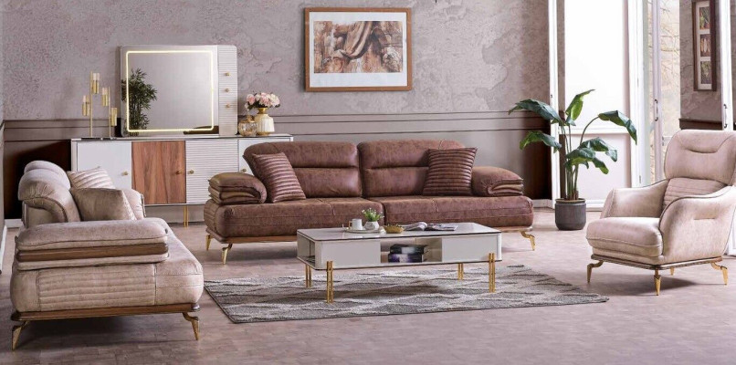 Furniture Living room set 3+3+1 seats Sofa set 2x Sofas Armchair Brown