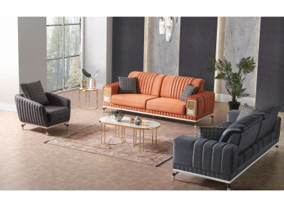 Sofa set 3+3+1 Seater Textile Wood Sofa 3 Seater Modern Armchair Complete Set